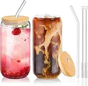 SonoYU Glasses Cup, Transparent Water Cup, Reusable Glasses Cup for Tea, Coffee, Juice, Water, Milk, Soda and Any Mixed Drinks, with Straw and Lid (500 ml, 2 Pcs)
