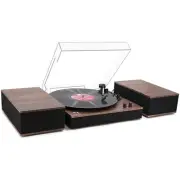 Bluetooth Turntable HiFi System, 3-Speed Vinyl Player w/ Speakers, Auto-Stop