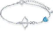 [MicLee] Womens 925 Sterling Silver Zodiac Signs Bracelets Creative 12 Constellations with Heart Sapphire Bracelet for Ladies Girls Fashion Adjustable Length Zircon Bangle Novelty Jewellery