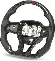 Perforated Leather Flat Bottom Steering Wheel Fit for Dodge Challenger Fit for HELLCAT - Red Stitching Car Enthusiasts