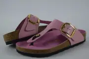 NIB! Womens Birkenstock Gizeh Big Buckle Sandals sz 39 High Shine Fondant Pink