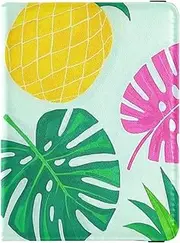 [Amooorous] Summer Pineapple Palm Leaf Blue Leather decorative Passport and Vaccine Card Holder Combo Wallet Combo Badge ID Vaccine Card Holder Wallet Lightweight, Summer pineapple palm leaf blue, 1 size
