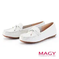 在飛比找momo購物網優惠-【MAGY】菱格紋縫線真皮平底休閒鞋(白色)