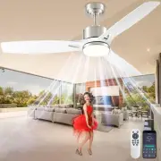 DIAMONDFORGE 52" Ceiling Fans with Lights, Flush Mount Low Profile Silver White