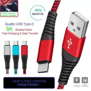 Fast Charge Sync USB A to C Nylon Braided 1mt Cable 3A for LG Nokia Oppo Xbox