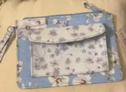 Cath Kidston London Light Blue Floral Zip Wristlet Wallet Snap Front 7.5”X 4”