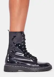 [T.U.K.] Black Gas Patent 10 Eye Boots