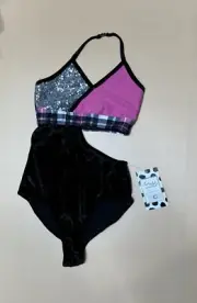 Oh La La Dancewear Leotard Child Sz 6-7 NEW Sparkle Top And Velour On Bottom