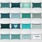 Teal Blue Geometric Chair Pillow Cases Feather Leaves Flower Ink Cushion Cover