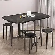 Extendable Kitchen Table Set of 4,with 6 Wheels and 4 Stools for Easy Mobility, Folding for Small Space, Apartment(Black)