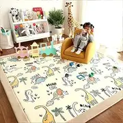 Baby Play Mat for Floor Thick 2.5cm and Soft Crawling Mat, Foldable Playmat Rugs Extra Large Anti-Slip with Dinosaur Pattern for Toddler, Infants, Kids, Beige: 120x200 cm