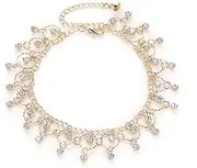 [Aheli] Gold Plated Cubic Zirconia Studded Anklet Stylish Payal Fashion Jewellery for Women