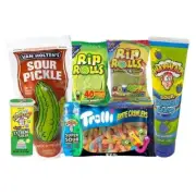SOUR PICKLE KIT WITH RIP ROLLS, WARHEADS SOUR CANDY & TROLLI BRITE CRAWLERS