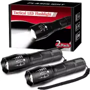 2 Pack Tactical Flashlights Torch, Military Grade 5 Modes 3000 High Lumens Led W