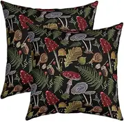 Mushroom Throw Pillow Covers 18"x18" Set of 2 Soft Botanical Nature Theme Pillow Cases Cushion Covers for Living Room Bedroom Wild Mushroom Stuff Decorative Throw Pillowcases for Sofa Couch Chair