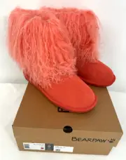 Bearpaw Boo Light Raspberry Pink Curly Lamb Fur Shearling Wool Lined Boots Sz 9