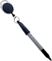 2 Pack - Retractable Pen Reel for Thick Markers & Carpenter Pencils - Carabiner Clip for Apron, Belt Loop or Bag Strap - Great Baristas, by Reel-N-Rite (Black)
