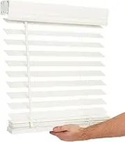 LOTUS & WINDOWARE Cordless 2-inchFaux Wood Blind 38" Wide x 60" Long,(Soft White-Antique White),Smooth, Room Darkening, Horizontal Blinds for Living Room, Bedroom, Interior Door Windows
