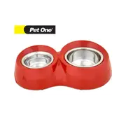 Pet One Large Double Feed Retainer Bowl - Red