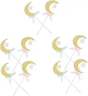 SOPOTUTU 20pcs Moon and Star Cupcake Decor Unique Cake Inserts for Birthdays and Parties Pretty Cake Toppers Design for Dessert Table Decorations