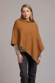 McDonald Possum Merino Womens Poncho With Garter Detail-Honeycomb