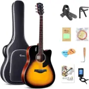 Solid Top Dreadnought Acoustic Guitar 41 Inches Spruce Guitar Beginner Bundle wi