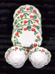 8 Primrose Vintage Strawberry Blueberry Melamine 5" Tidbit Bowls 7" Salad Plates