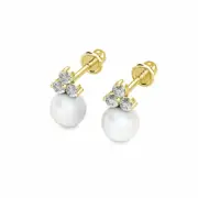 14K Yellow Gold 0.30 CARAT Diamond Freshwater Pearl Ball Stud Earrings
