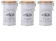 AIMALL 3PCS 3.7 x 6.7 Inch White Tinplate Coffee Tea Sugar Jar Set with Bamboo Lid – European Style Sealed Kitchen Storage Canisters