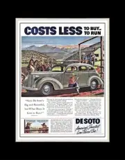 1937 DeSoto 4 Door Sedan Costs Less to Buy to Run - Matted for 11x14 Frame