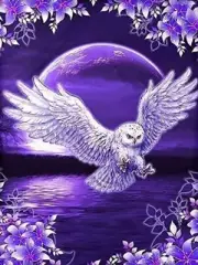 Owl Animal Christmas Diamond Painting Kits, Moon on The Sea 5D Diamond Art