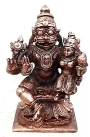 Copper Handmade Lakshmi Narasimha Idol Statue Rich Patina Antique Finish