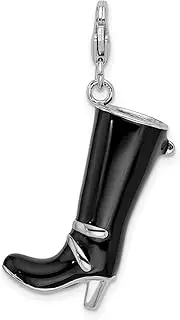 [JewelryWeb] 925 Sterling Silver Solid Polished Fancy Lobster Closure 3 D Enameled Buckled Black Boot With-Lobster Clasp Charm Pendant Necklace 35x16mm