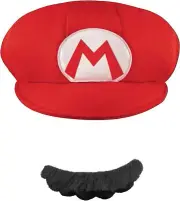 Mario Hat & Mustache Red Super Mario Brothers Halloween Adult Costume Accessory