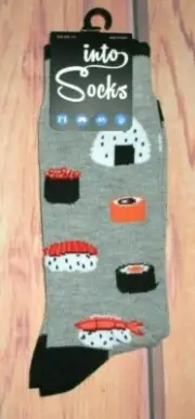 MENS INTO SOCKS SUSHI GRAY CREW SOCKS (SHOE SIZE 7 -12)