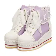Nevenka Women Cute Lolita Boots Cosplay Brogue Wedge Boots-Purple