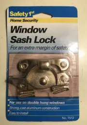 Safety 1st Window Sash Lock No. 7512 Brass Finish Clamp Double Hung Windows NOS