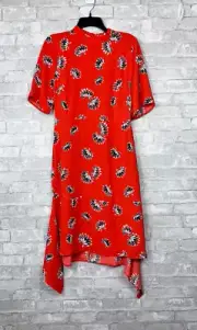NWT Warehouse Floral Midi Dress Half Sleeve Cutout Back Red Size 12 High Neck