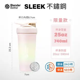 【Blender Bottle】2入〈Sleek不鏽鋼〉按壓式防漏搖搖杯25oz/740ml(BlenderBottle/Strada/運動水壺/冰霸杯)