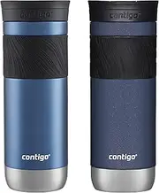 [Contigo] SNAPSEAL Insulated Stainless Steel Travel Mug with Grip, 20oz., Blue Corn Transparent Satin & Midnight Berry