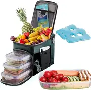 TOP&TOP Insulated Lunch Box and Cooler Bag for Men, Green, Unisex, Polyester, 13"L x 7"W x 9"H, 3 Reusable Meal Prep Containers, 2 Ice Packs, Detachable Shoulder Strap