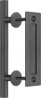 HASWARE 12" Stainless Steel Sliding Barn Door Handle, Pull and Flush Hardware Set, Two-Side and Flat Back-Plate Design, Heavy Duty, for Gate Garages Cabinet (12" Barn Door Handle Set)