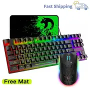 Wired 87keys RGB Backlit Gaming Keyboard & 6400DPI Gaming Mouse Set Free Mat