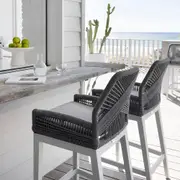Santorini Outdoor Aluminium Square Bar Table with 4 Hugo Aluminium and Rope Bar Stool - Outdoor Aluminium Dining Settings