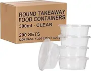 200pk Deli Containers with Lids 300mL -Round Disposable Soup Container - Reusable Stackable BPA-Free - Plastic Takeaway Containers Round with Airtight Leakproof Lids, Microwave Freezer Dishwasher Safe