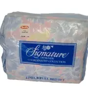 Vintage NOS Signature Full Double Bed Sheet Set Flat Fitted 2 cases Floral Blue