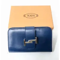 在飛比找蝦皮購物優惠-TOD’S 藍色 經典雙T 真皮 中夾 皮夾 多卡位 有盒 