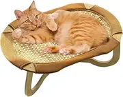 Indoor Cat Rattan Bed | Rattan Cooling Bed Raised for Puppy | Breathable Hammock Woven Pad Scratch-Resistant for Small Medium Large Breeds Floor Courtyard Backyard RV