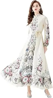 [LAI MENG FIVE CATS] Women's Floral Print Maxi Dress Flowy Casual A-Line Ruffle Long Dress