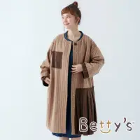 在飛比找momo購物網優惠-【betty’s 貝蒂思】設計款條紋拼色混羊毛大衣(深卡其)